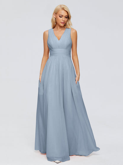 Juliana A-line V Neck Straps Chiffon Bridesmaid Dresses With Pockets
