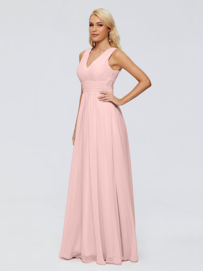 Juliana A-line V Neck Straps Chiffon Bridesmaid Dresses With Pockets