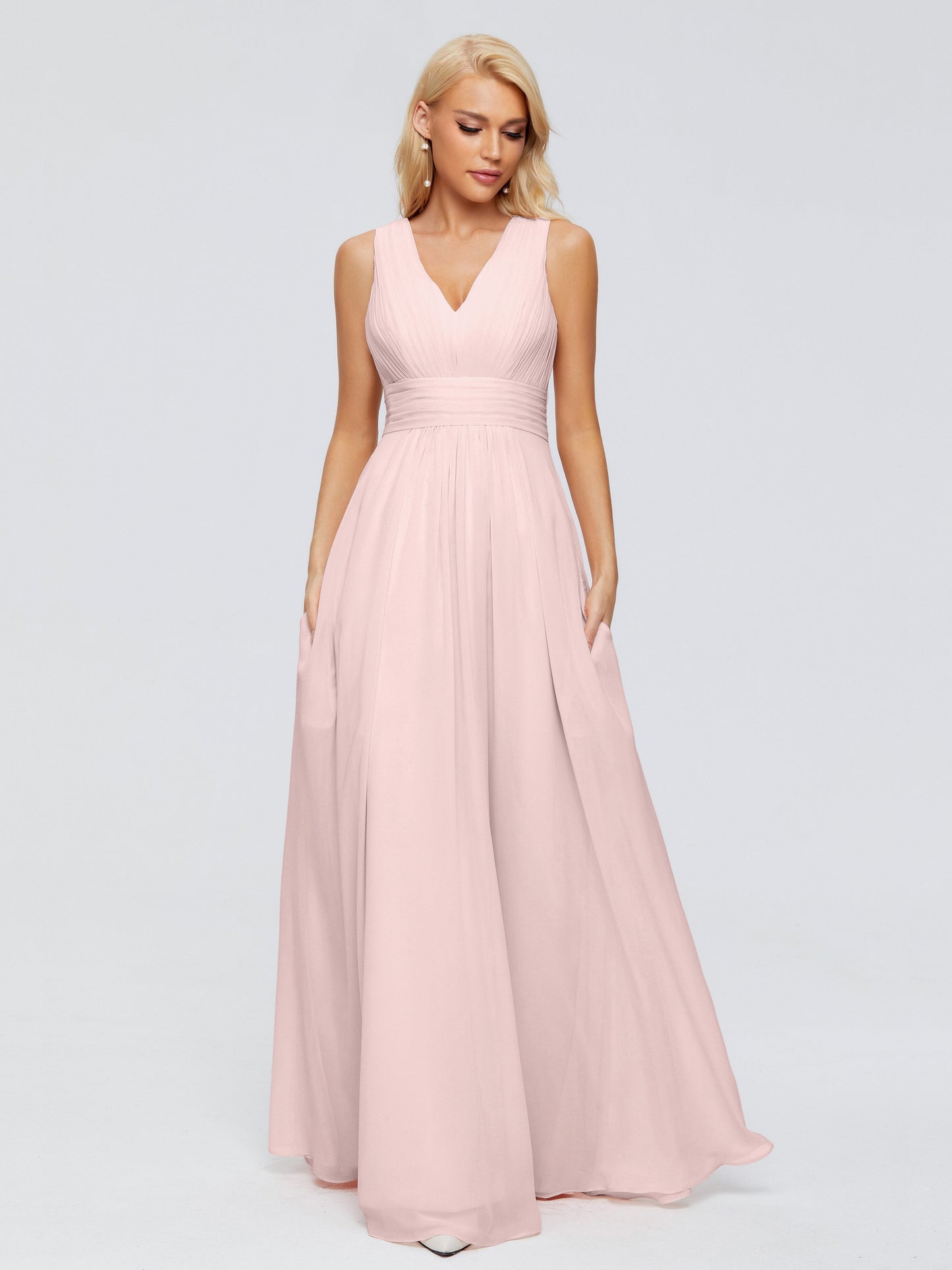Juliana A-line V Neck Straps Chiffon Bridesmaid Dresses With Pockets