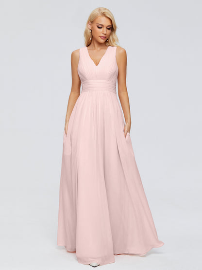 Juliana A-line V Neck Straps Chiffon Bridesmaid Dresses With Pockets