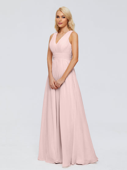 Juliana A-line V Neck Straps Chiffon Bridesmaid Dresses With Pockets