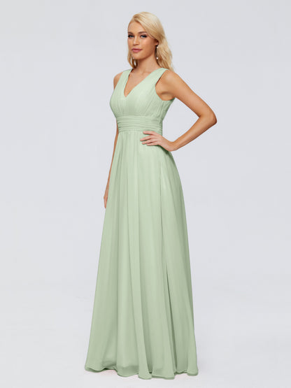 Juliana A-line V Neck Straps Chiffon Bridesmaid Dresses With Pockets