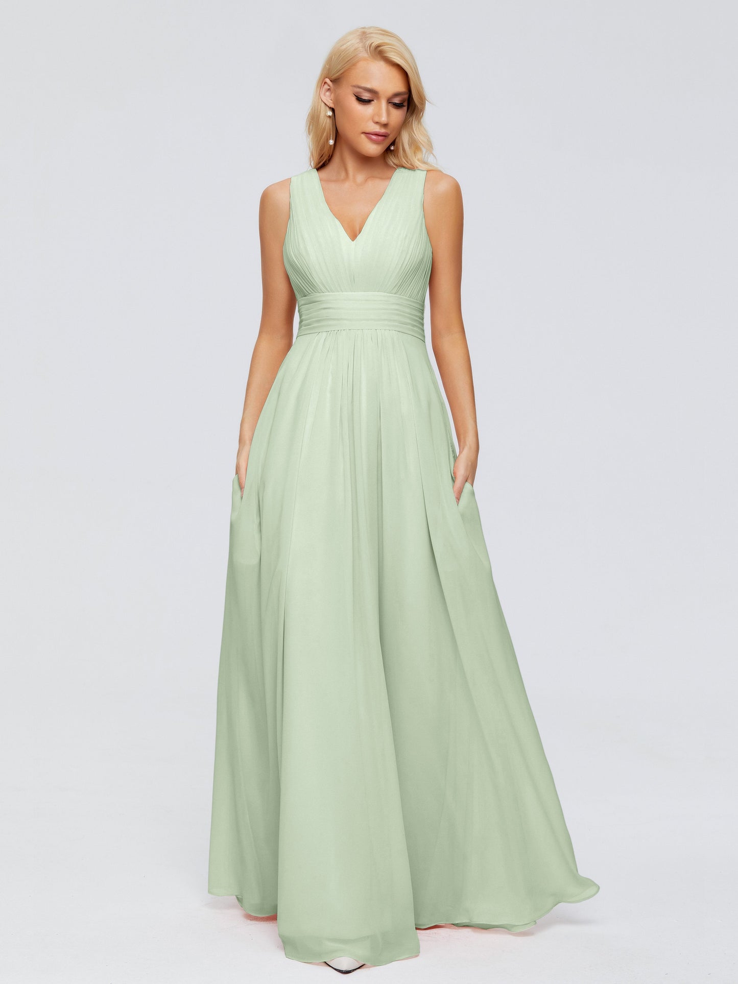 Juliana A-line V Neck Straps Chiffon Bridesmaid Dresses With Pockets