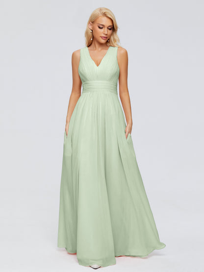 Juliana A-line V Neck Straps Chiffon Bridesmaid Dresses With Pockets