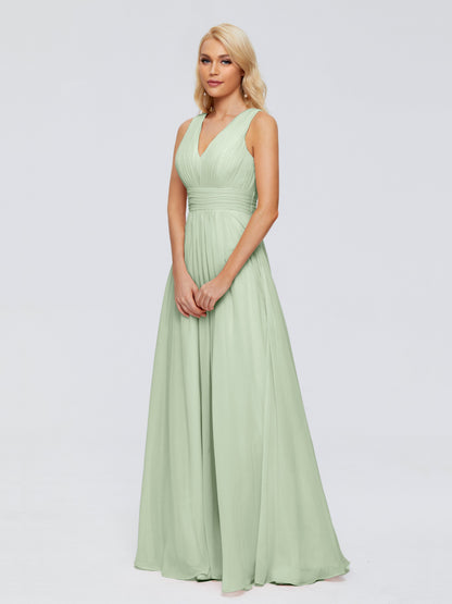 Juliana A-line V Neck Straps Chiffon Bridesmaid Dresses With Pockets
