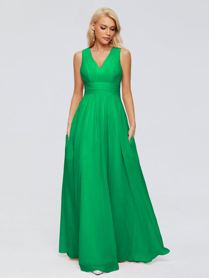 Juliana A-line V Neck Straps Chiffon Bridesmaid Dresses With Pockets