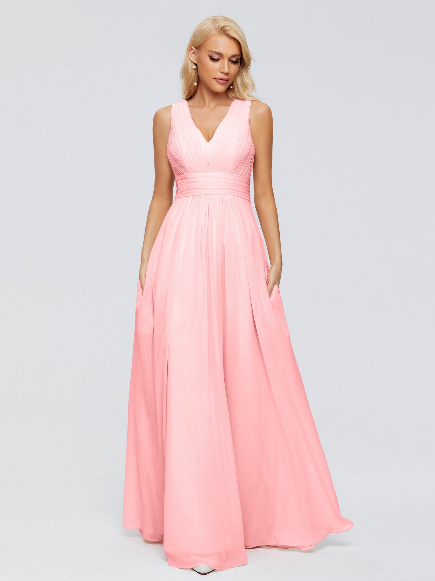 Juliana A-line V Neck Straps Chiffon Bridesmaid Dresses With Pockets