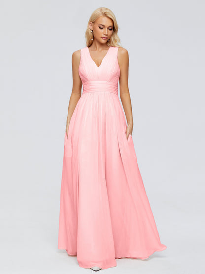 Juliana A-line V Neck Straps Chiffon Bridesmaid Dresses With Pockets