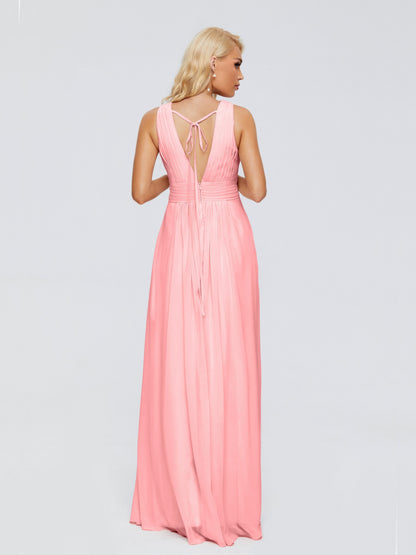 Juliana A-line V Neck Straps Chiffon Bridesmaid Dresses With Pockets