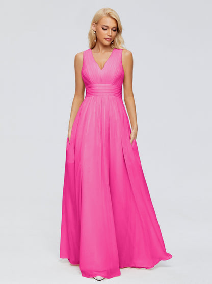 Juliana A-line V Neck Straps Chiffon Bridesmaid Dresses With Pockets