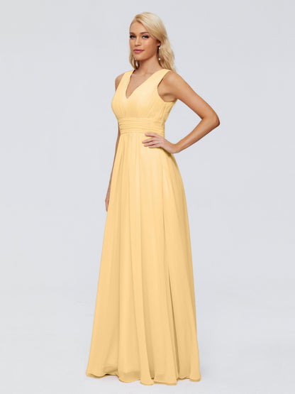 Juliana A-line V Neck Straps Chiffon Bridesmaid Dresses With Pockets