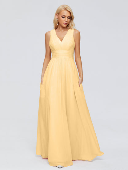 Juliana A-line V Neck Straps Chiffon Bridesmaid Dresses With Pockets