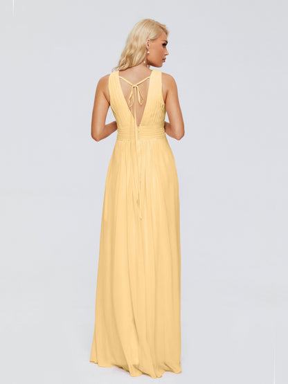 Juliana A-line V Neck Straps Chiffon Bridesmaid Dresses With Pockets