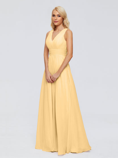 Juliana A-line V Neck Straps Chiffon Bridesmaid Dresses With Pockets