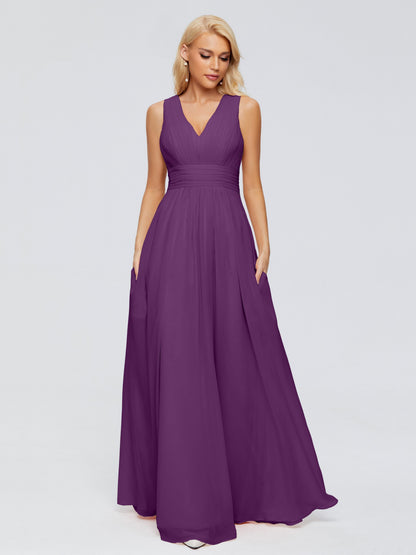 Juliana A-line V Neck Straps Chiffon Bridesmaid Dresses With Pockets