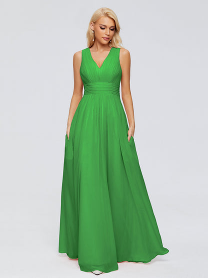 Juliana A-line V Neck Straps Chiffon Bridesmaid Dresses With Pockets