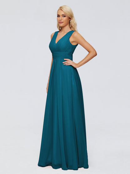 Juliana A-line V Neck Straps Chiffon Bridesmaid Dresses With Pockets