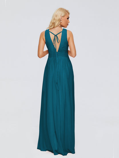 Juliana A-line V Neck Straps Chiffon Bridesmaid Dresses With Pockets