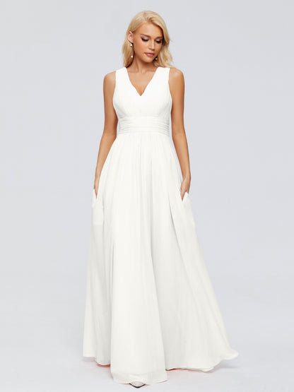 Juliana A-line V Neck Straps Chiffon Bridesmaid Dresses With Pockets