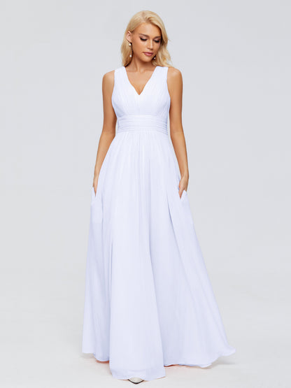 Juliana A-line V Neck Straps Chiffon Bridesmaid Dresses With Pockets