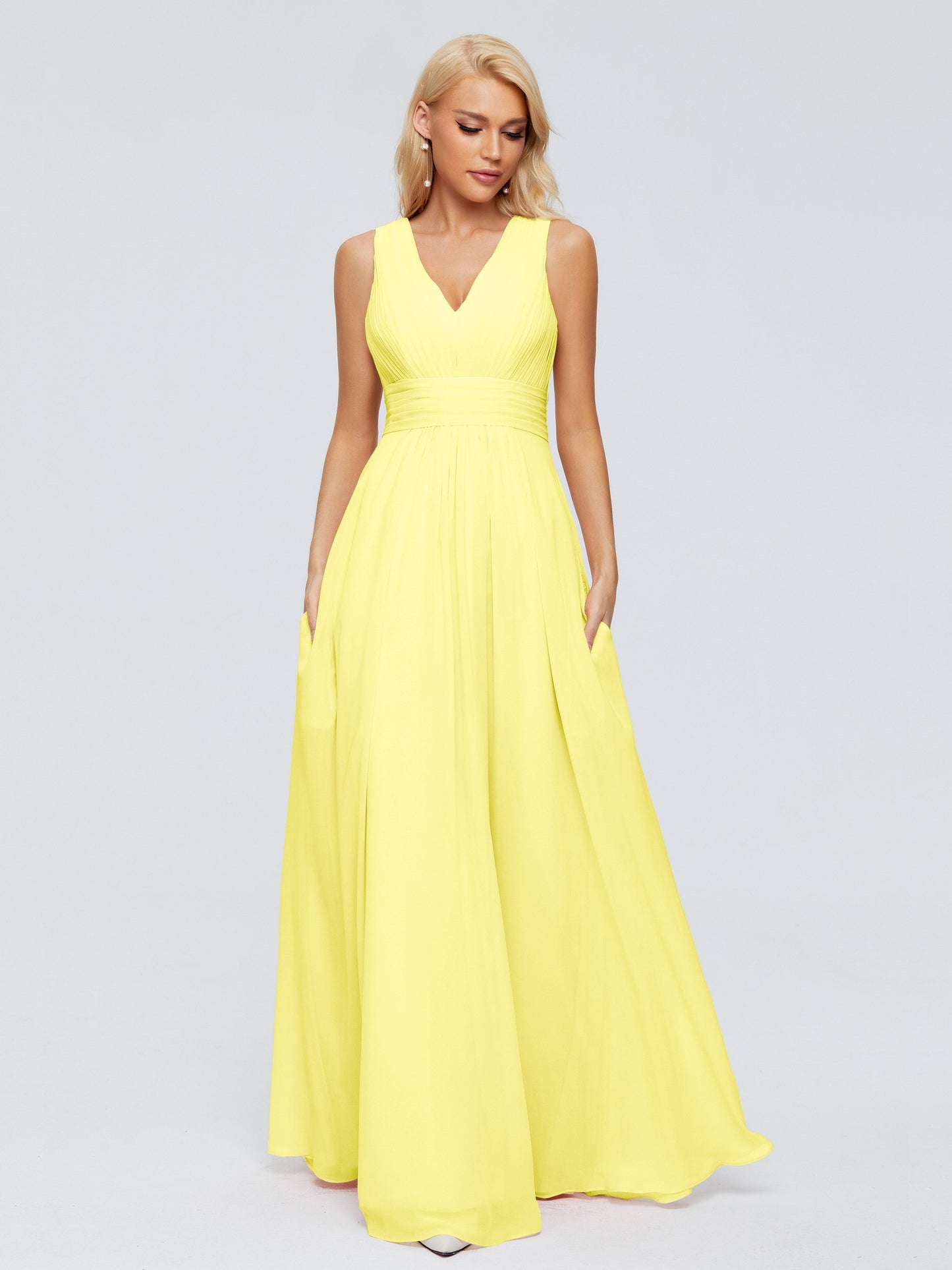 Juliana A-line V Neck Straps Chiffon Bridesmaid Dresses With Pockets