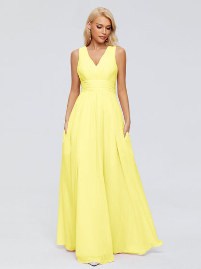Juliana A-line V Neck Straps Chiffon Bridesmaid Dresses With Pockets