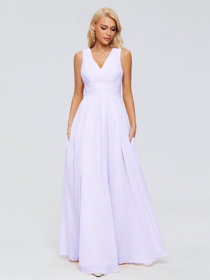 Juliana A-line V Neck Straps Chiffon Bridesmaid Dresses With Pockets