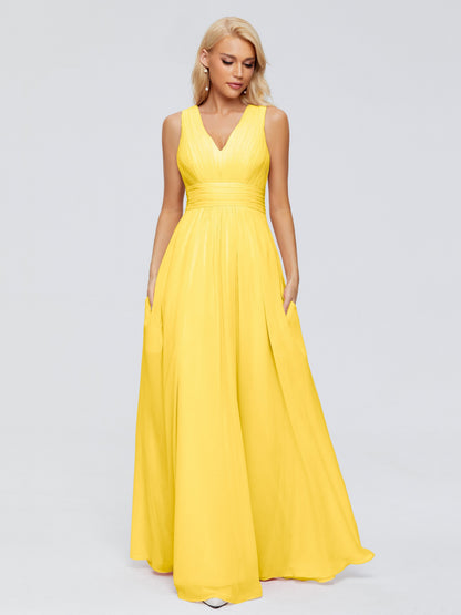 Juliana A-line V Neck Straps Chiffon Bridesmaid Dresses With Pockets