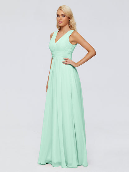 Juliana A-line V Neck Straps Chiffon Bridesmaid Dresses With Pockets