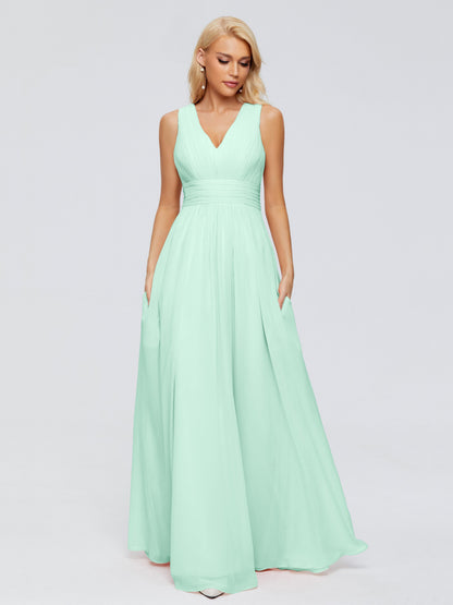 Juliana A-line V Neck Straps Chiffon Bridesmaid Dresses With Pockets