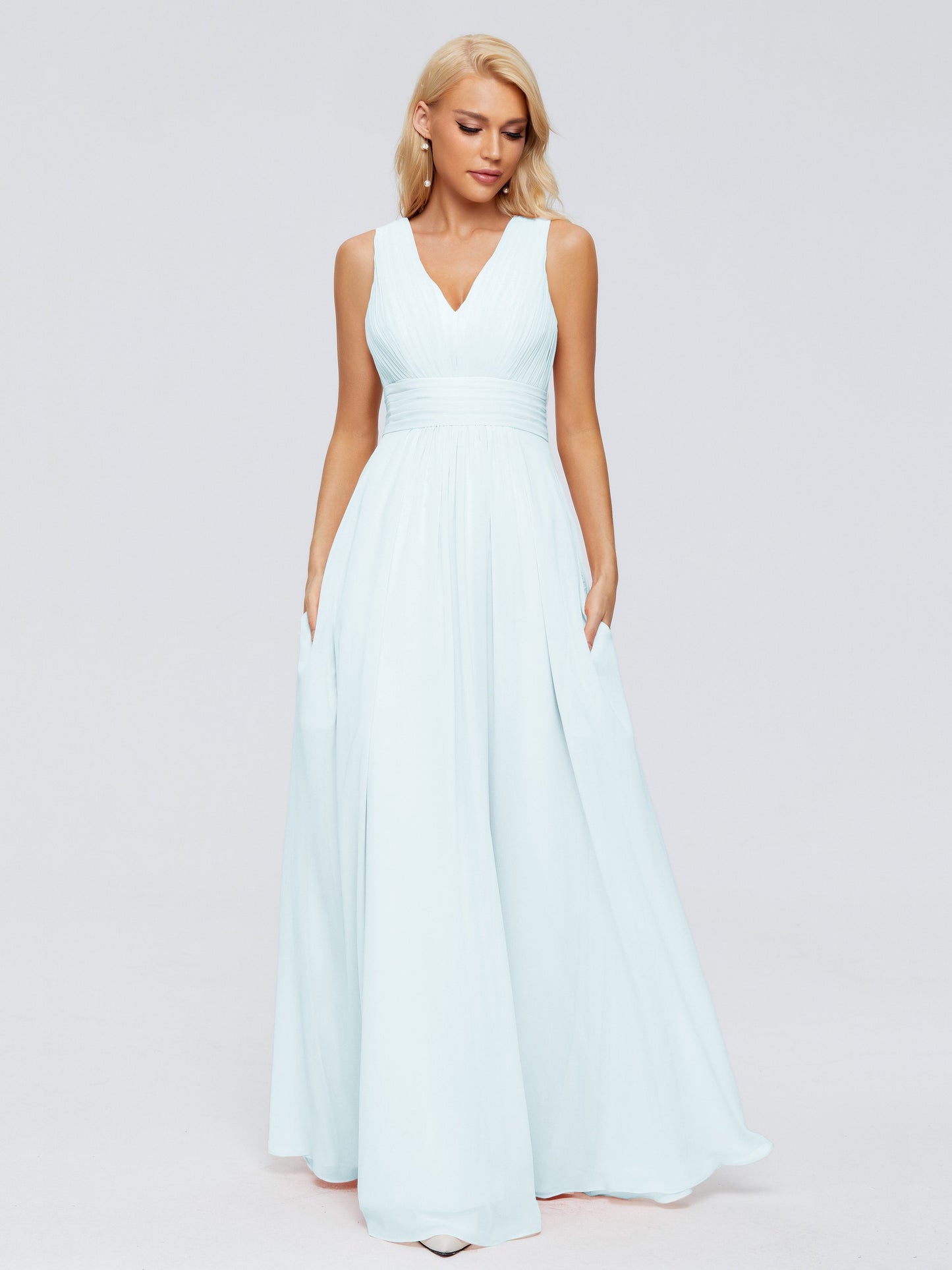 Juliana A-line V Neck Straps Chiffon Bridesmaid Dresses With Pockets