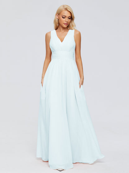 Juliana A-line V Neck Straps Chiffon Bridesmaid Dresses With Pockets