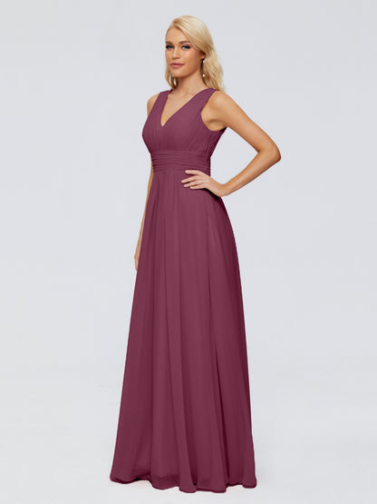 Juliana A-line V Neck Straps Chiffon Bridesmaid Dresses With Pockets