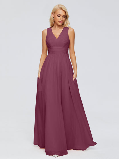 Juliana A-line V Neck Straps Chiffon Bridesmaid Dresses With Pockets