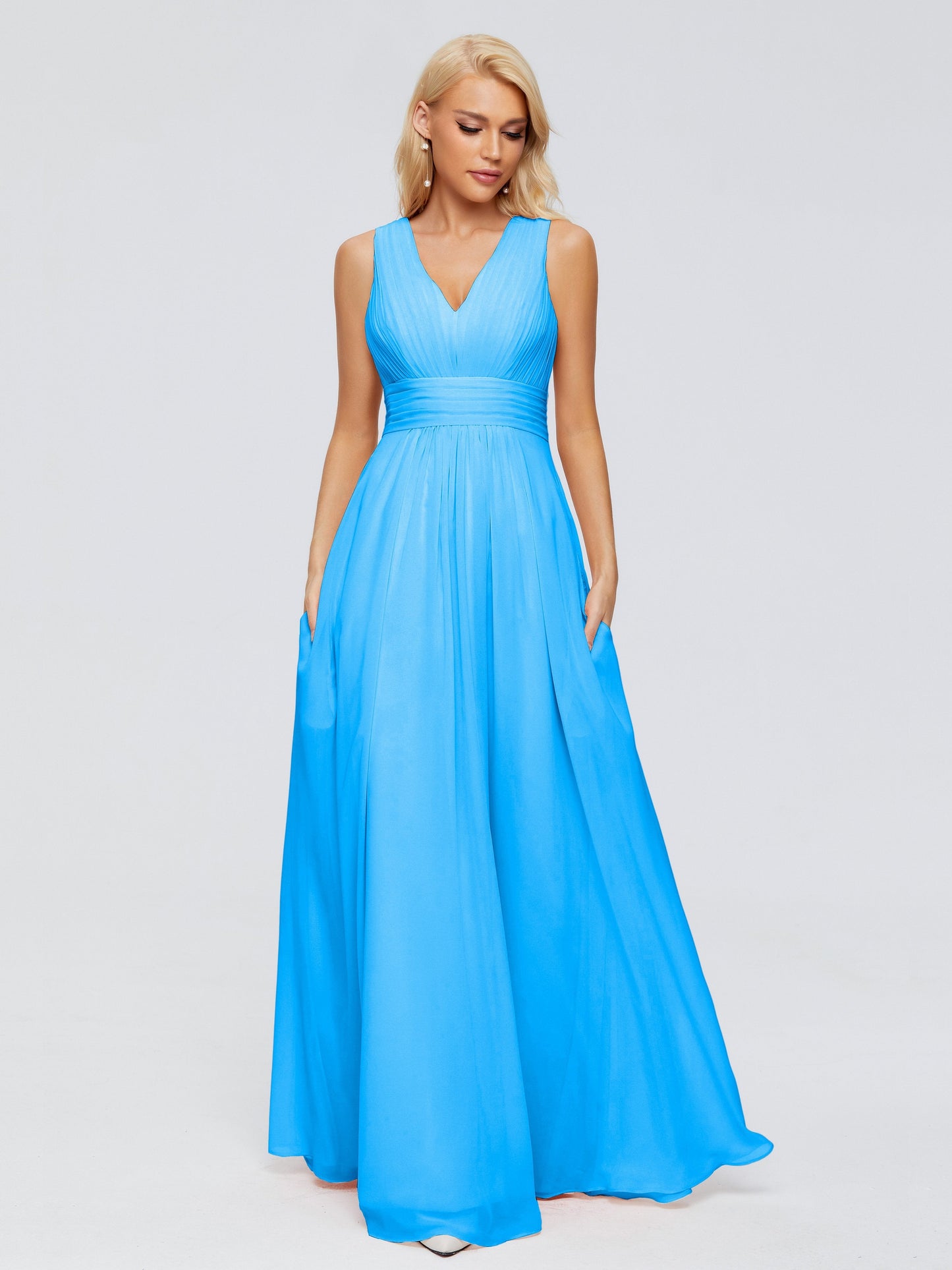 Juliana A-line V Neck Straps Chiffon Bridesmaid Dresses With Pockets