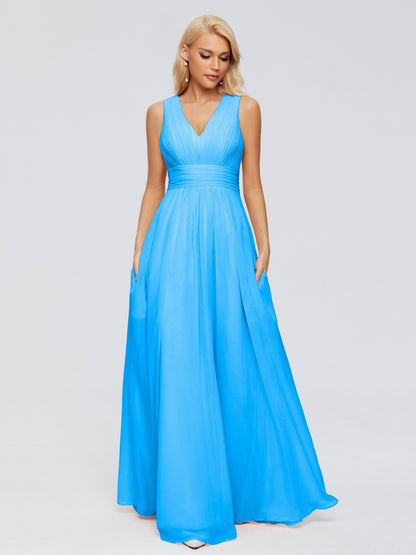 Juliana A-line V Neck Straps Chiffon Bridesmaid Dresses With Pockets