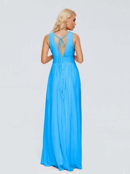 Juliana A-line V Neck Straps Chiffon Bridesmaid Dresses With Pockets