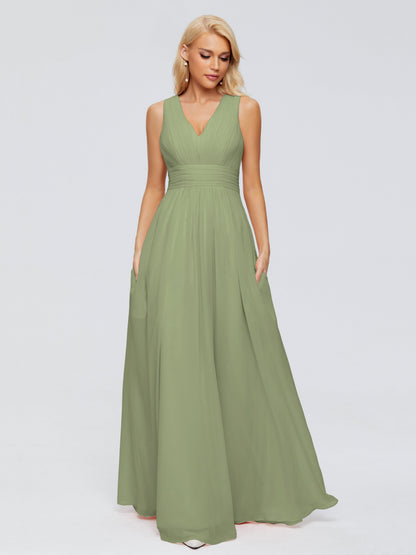 Juliana A-line V Neck Straps Chiffon Bridesmaid Dresses With Pockets