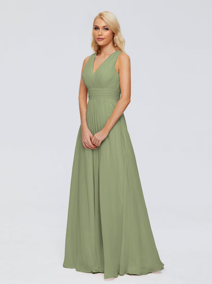 Juliana A-line V Neck Straps Chiffon Bridesmaid Dresses With Pockets
