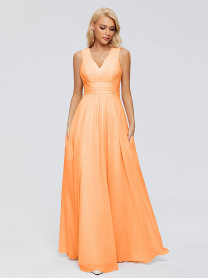 Juliana A-line V Neck Straps Chiffon Bridesmaid Dresses With Pockets