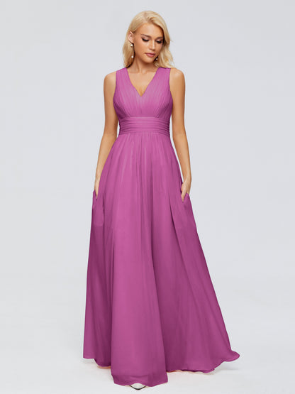 Juliana A-line V Neck Straps Chiffon Bridesmaid Dresses With Pockets