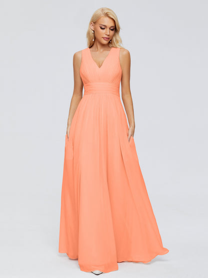Juliana A-line V Neck Straps Chiffon Bridesmaid Dresses With Pockets