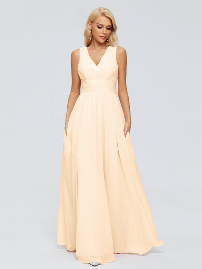 Juliana A-line V Neck Straps Chiffon Bridesmaid Dresses With Pockets