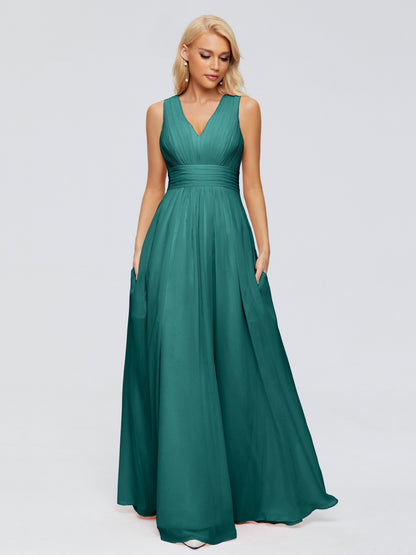 Juliana A-line V Neck Straps Chiffon Bridesmaid Dresses With Pockets