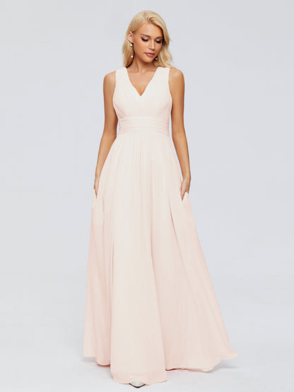 Juliana A-line V Neck Straps Chiffon Bridesmaid Dresses With Pockets