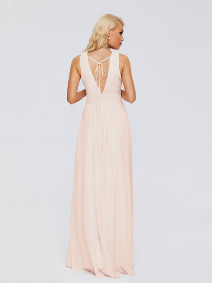 Juliana A-line V Neck Straps Chiffon Bridesmaid Dresses With Pockets