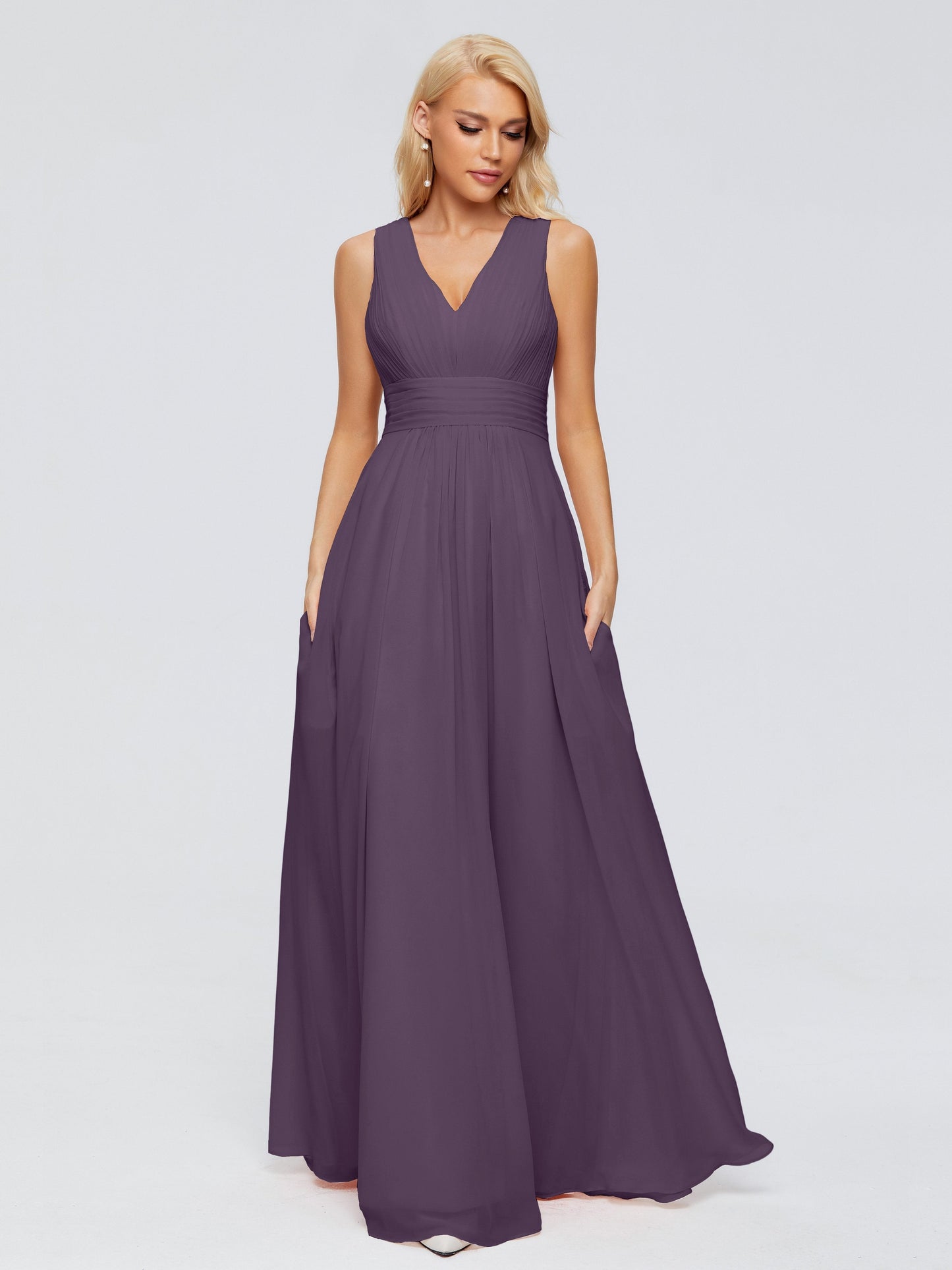 Juliana A-line V Neck Straps Chiffon Bridesmaid Dresses With Pockets