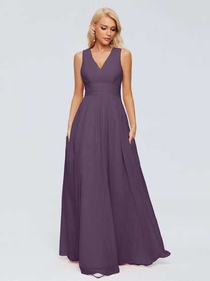 Juliana A-line V Neck Straps Chiffon Bridesmaid Dresses With Pockets
