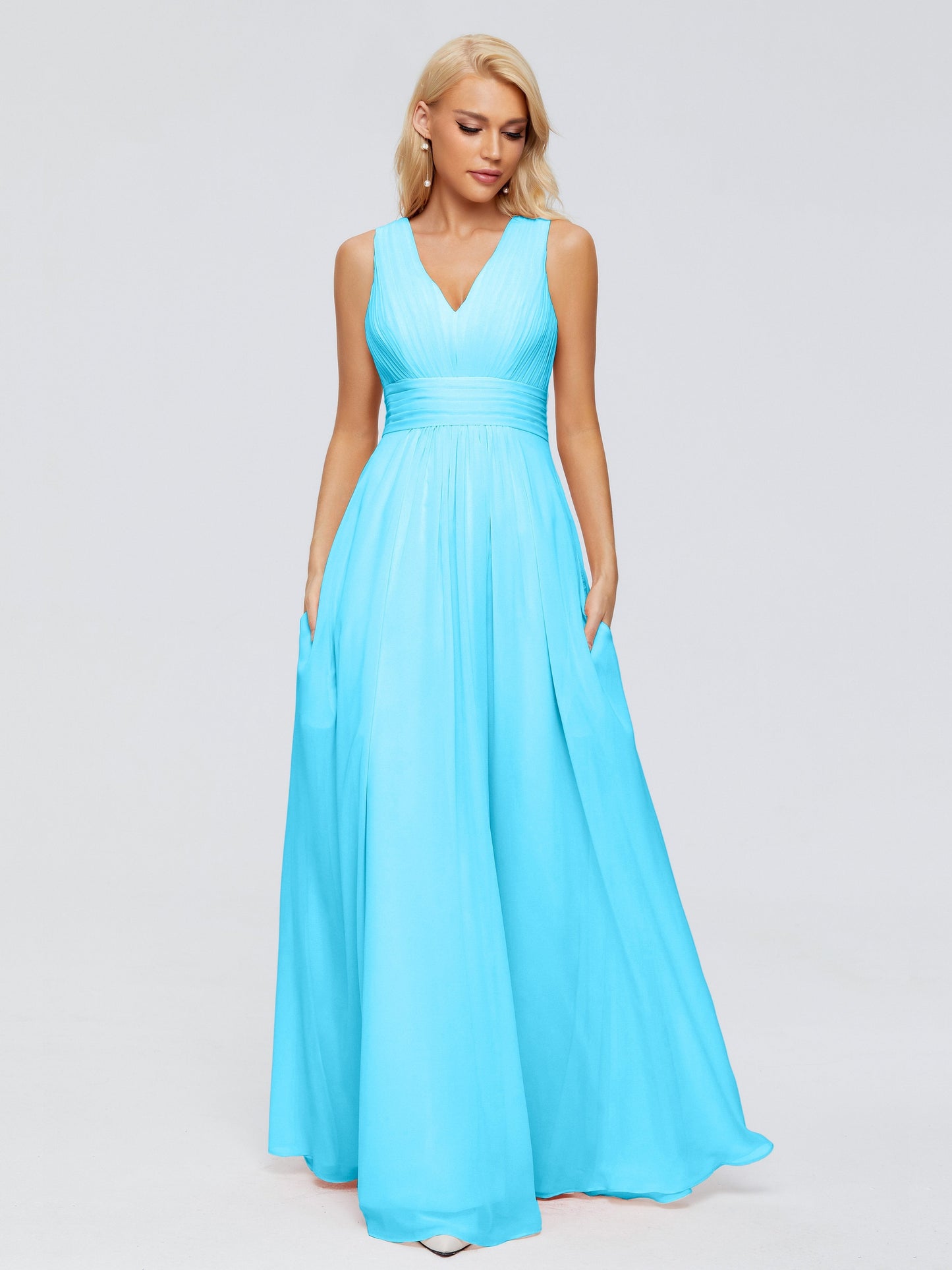Juliana A-line V Neck Straps Chiffon Bridesmaid Dresses With Pockets