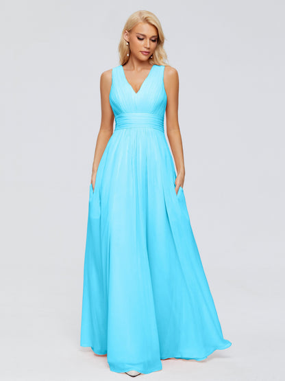 Juliana A-line V Neck Straps Chiffon Bridesmaid Dresses With Pockets